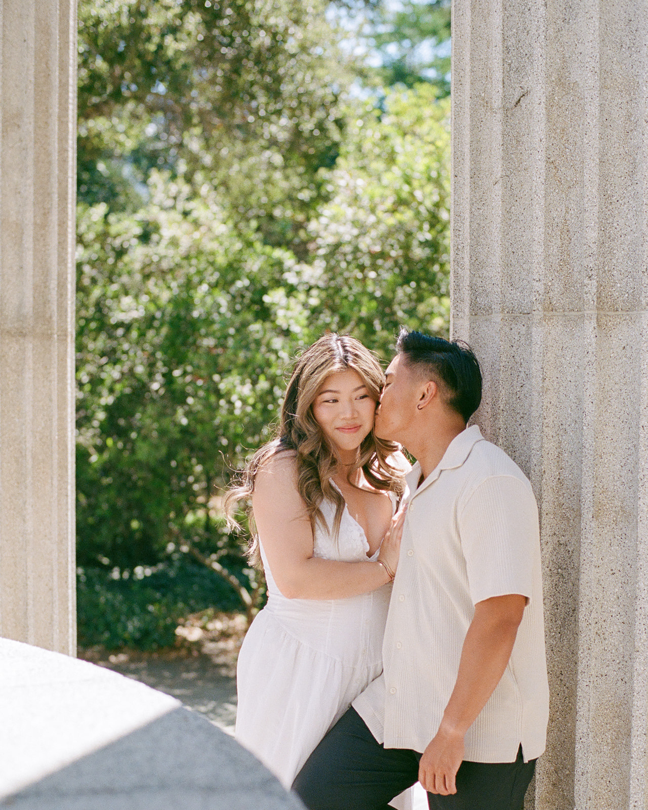 close up portrait of couple during their Pulgas Water Temple engagement session