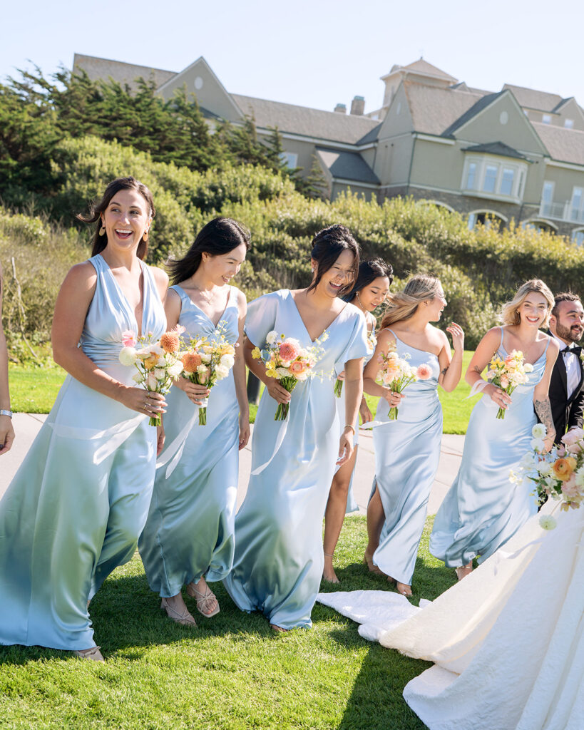 Documentary candid bridal party moments during Half Moon Bay wedding