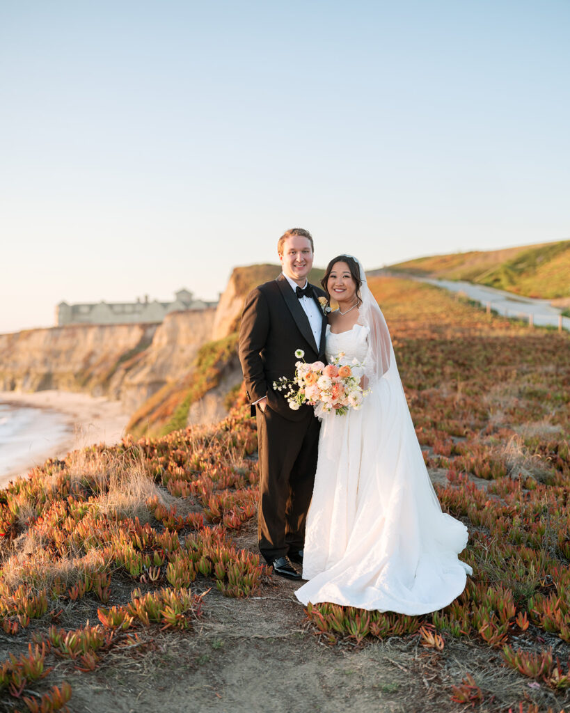 Bride and Groom during golden hour portraits at their Half Moon Bay wedding