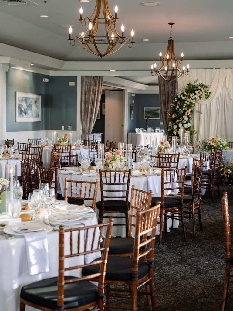 Half Moon Bay Golf Links reception space decorated with coastal and floral details
