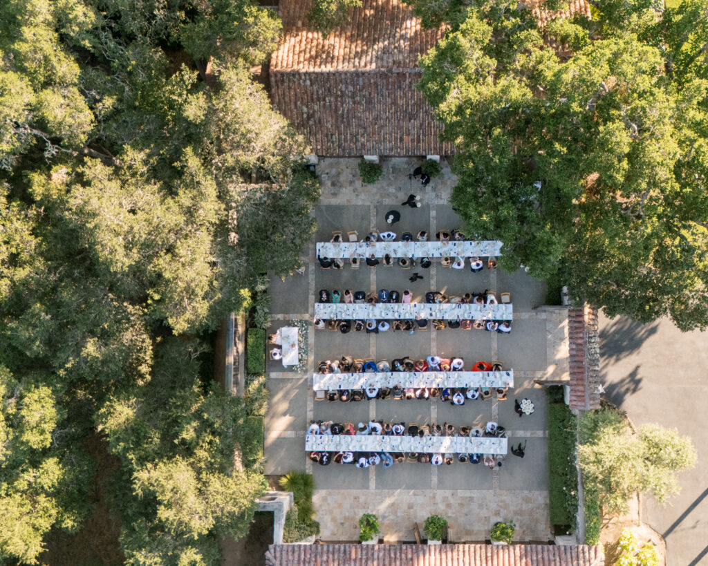 Wedding reception on the rose patio at Holman Ranch
