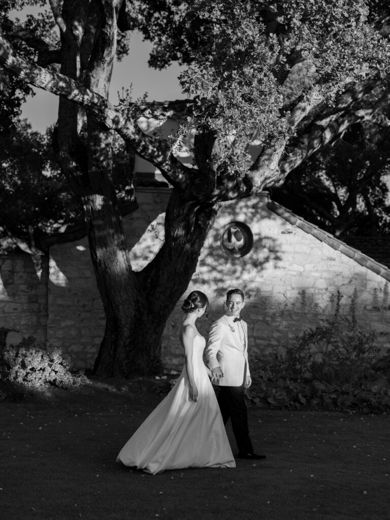 Sunset photos with the bride and groom at Holman Ranch