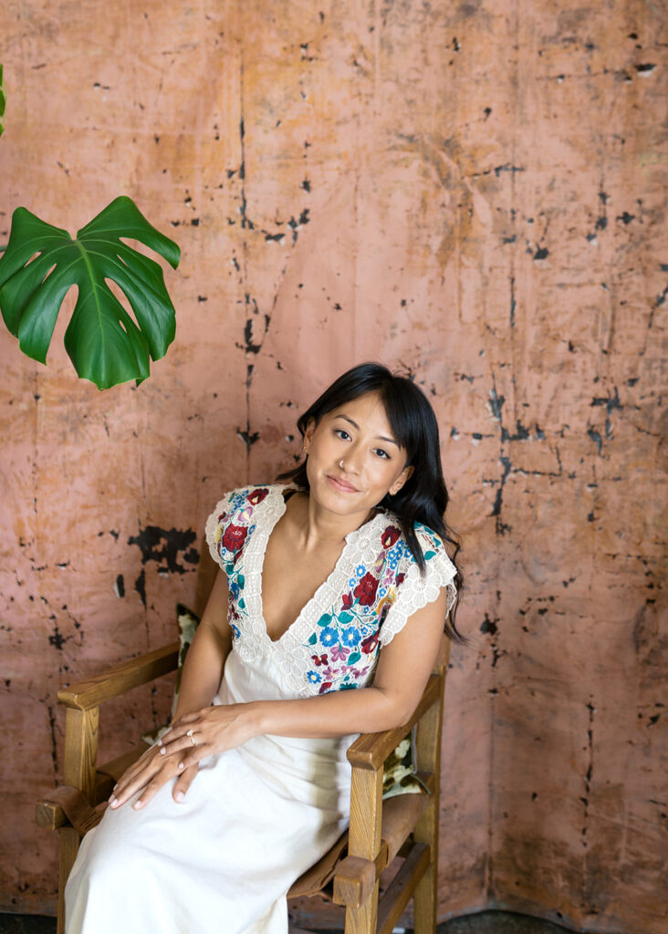 Portrait of bride-to-be in her loft studio in oakland