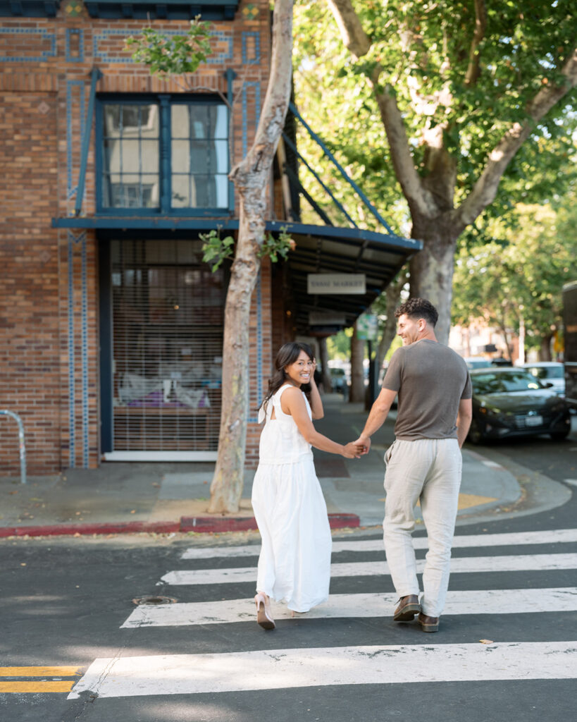 Newly engaged couple head out downtown to Rockridge in downtown Oakland