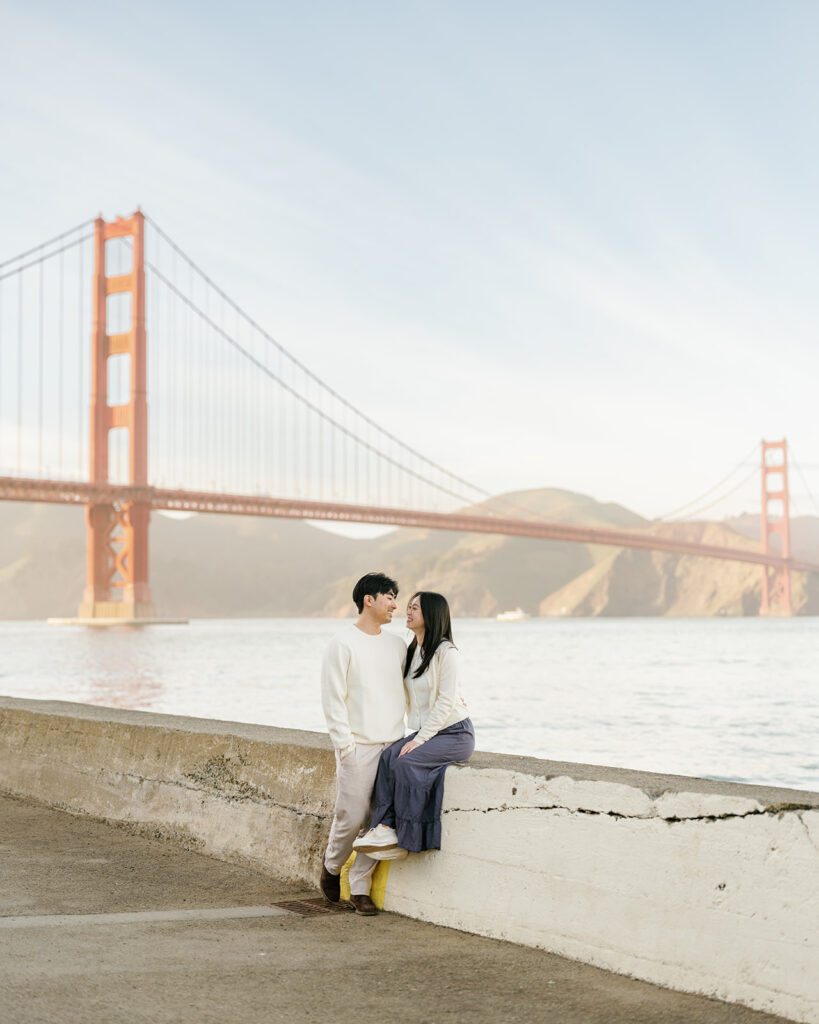 San Francisco engagement photos with a Golden Gate Bridge view